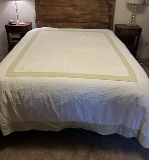 Pottery Barn Linen Cotton Blend Frame Duvet Cover Sage Green White King Heavy